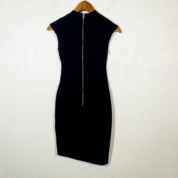 Helmut Lang Knit Jersey Dress V Neck Asymmetrical Hem Formal Statement Zipper XS - Picture 2 of 4